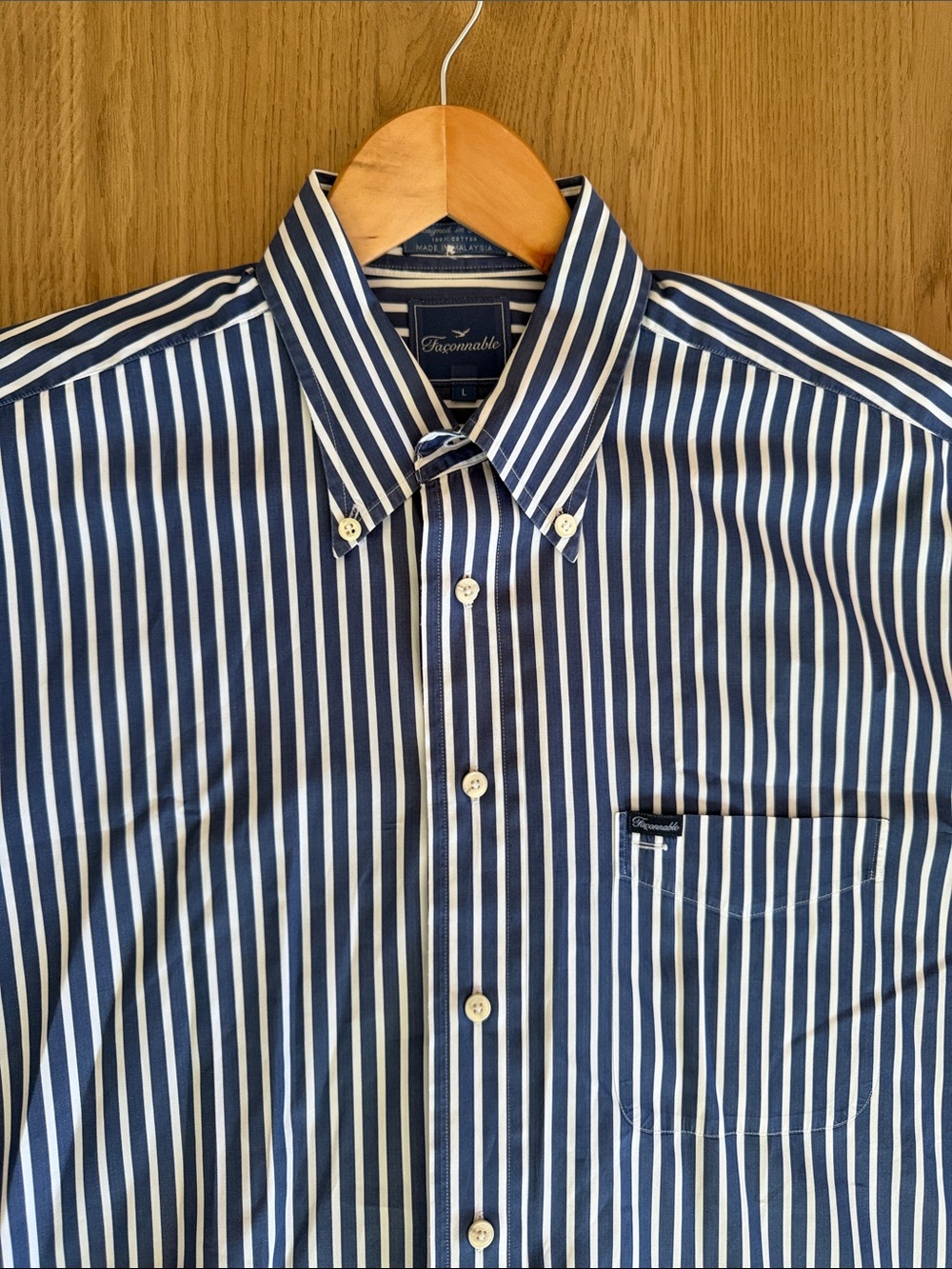 Men's Faconnable Navy and White Striped Button-Down Shirt large